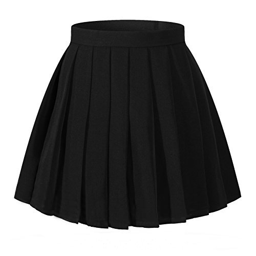 black pleated skirt women`s flared vintage pleated high waist pleated skirts(xl,black) LMFINOL